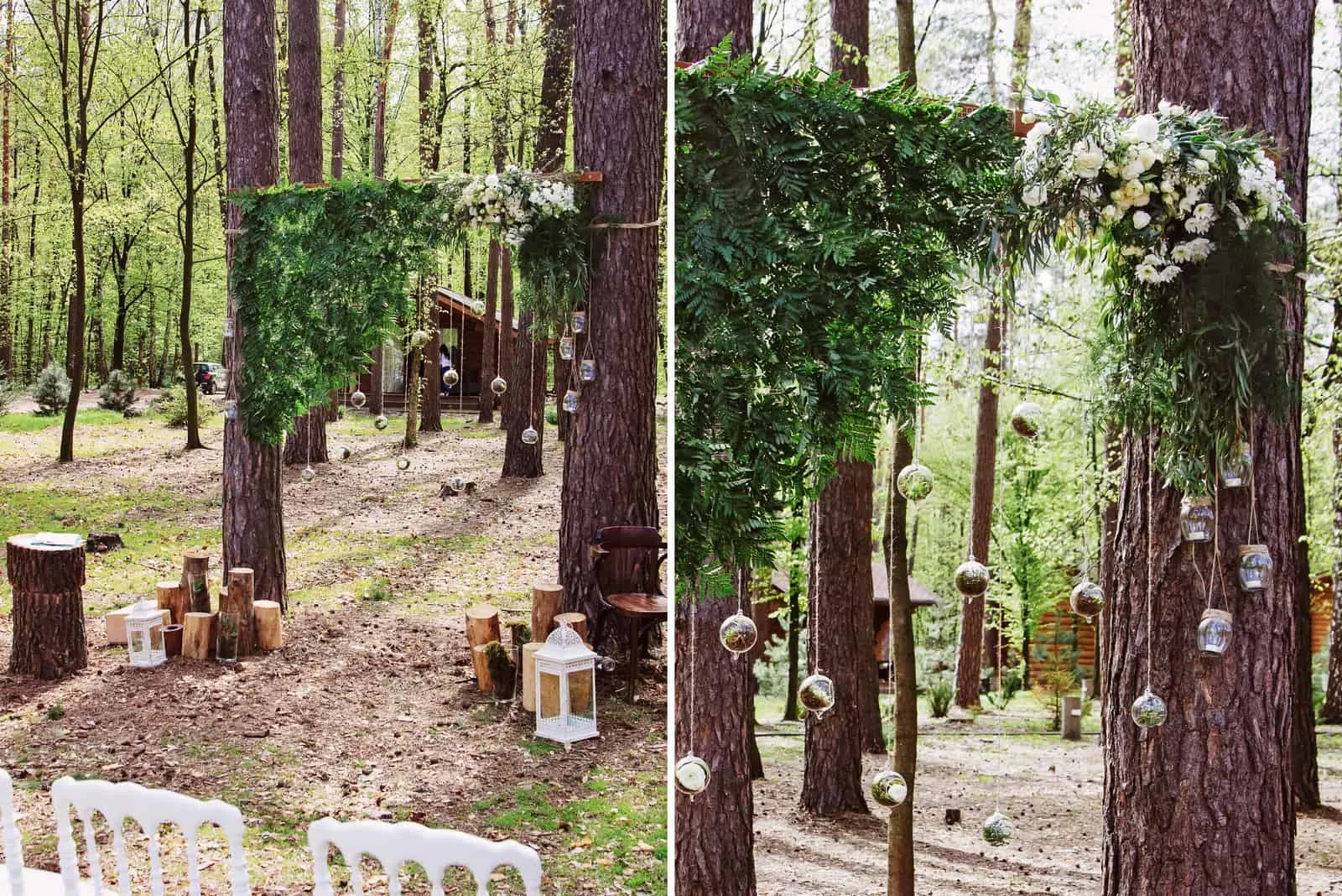 rustikale Hochzeitsdekoration im Wald
